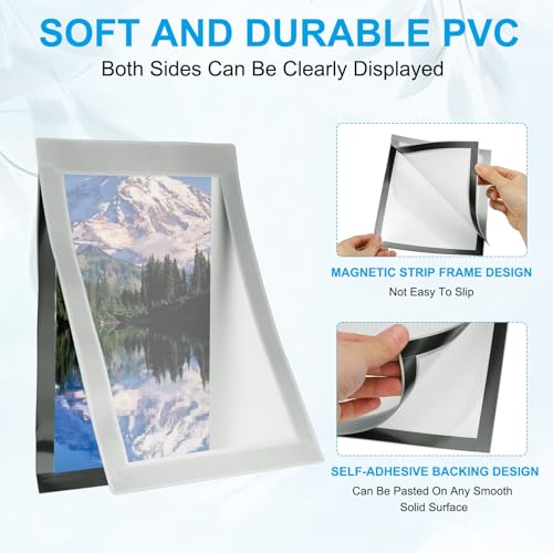 PATIKIL 4 x 6 Inch Magnetic Sign Holder, 12Pcs Self-Adhesive Soft Magnetic Border Wall Mount PVC Picture Frames Document Holder for Wall Window Home Office Store Poster, Silver - color: Silver