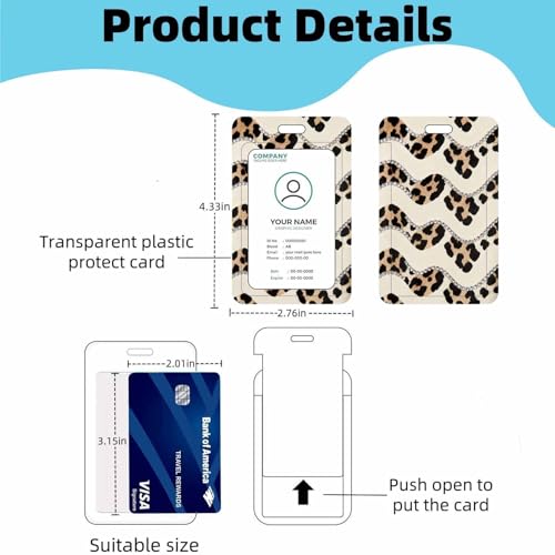KWSAAHUl ID Badge Holder with Detachable Lanyard - Leopard Print Diamond - color: Leopard Print Diamond