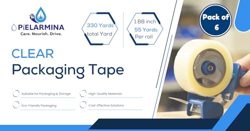 Clear Packing Tape – 1.88" Wide x 55 Yards (165ft) x 2.5 Mil – Strong Adhesive & Heavy Duty Shipping Tape for Packaging, Moving, Industrial Grade & Box Sealing (Pack of 6, Total 330 Yards)