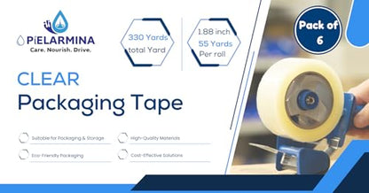 Clear Packing Tape – 1.88" Wide x 55 Yards (165ft) x 2.5 Mil – Strong Adhesive & Heavy Duty Shipping Tape for Packaging, Moving, Industrial Grade & Box Sealing (Pack of 6, Total 330 Yards)