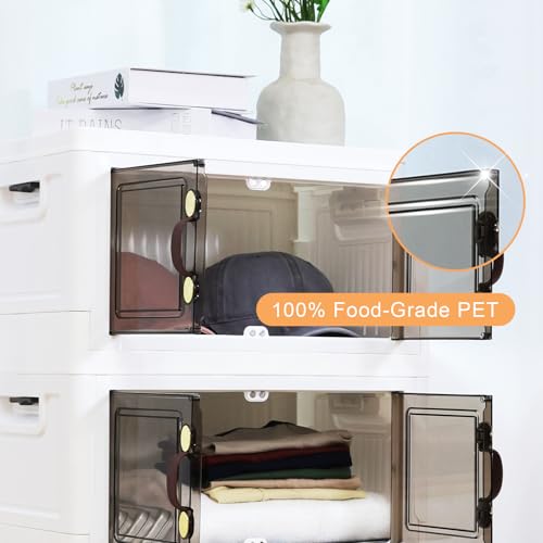 MOONEDGE 140QT Stackable Plastic Storage Bins, 4-Tier Foldable Cabinet - size: 140QT
