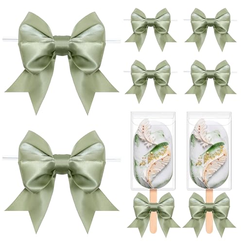Pre-Tied Sage Green Bows with Twist Ties 3.5 Inch 24 Pack - color: Sage Green