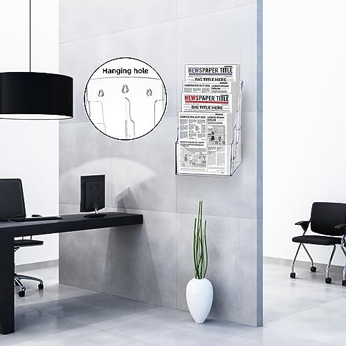 4 Tier Acrylic Brochure Holder 8.5 x 11 Inch, Clear Literature Organizer Magazine Stand with Removable Divider for 4x9 Inch Brochures, Pamphlet Flyer Display Stand for Wall Mount or Countertop