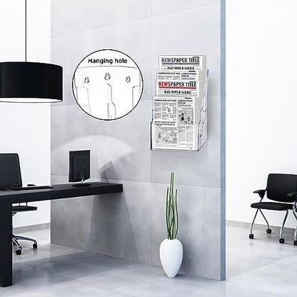 4 Tier Acrylic Brochure Holder 8.5 x 11 Inch, Clear Literature Organizer Magazine Stand with Removable Divider for 4x9 Inch Brochures, Pamphlet Flyer Display Stand for Wall Mount or Countertop