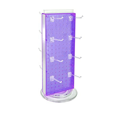 Azar Displays 700508-PUR-4C16 8-Inch W by 20-Inch H Revolving Black Pegboard Counter Display with 16-Pack of 4 inch Locking Hooks, Purple - color: Purple, style: Pegboard + Hooks