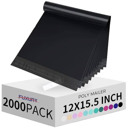 Fuxury 12x15.5" Poly Mailers 2000Pcs,Bulk Shipping Bags For Clothing,Black - color: Black, size: 12x15.5" 2000pcs