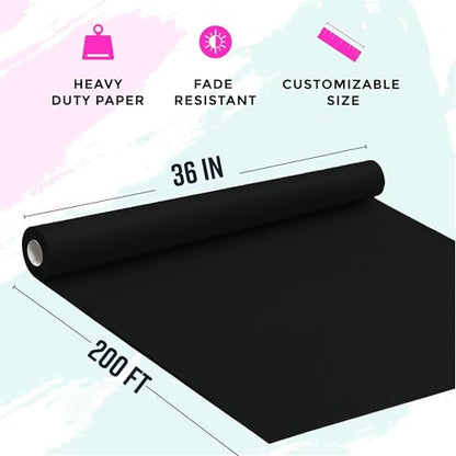 Bryco Goods 36” x 2400” (200’) Black Kraft Paper Roll - Made in USA - Ideal for Bulletin Board, Packing, Shipping, Arts & Crafts, Bouquet, Gift Wrapping, Table Covering - color: Black, size: 36" x 200'