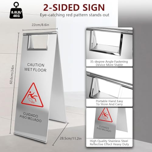 24In Stainless Steel Wet Floor Caution Folding Bilingual Warning Sign (4)