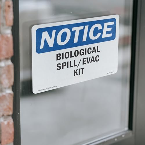 Biological Spill Evac Kit OSHA Notice Vinyl Decal Label 7 Inch x 5 Inch - 5 Pack - color: Vinyl Decal, size: 5 Pack of 7" x 5"