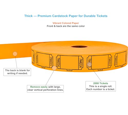 Tacticai 2000 Blank Raffle Tickets, Single Roll, Orange - color: Orange