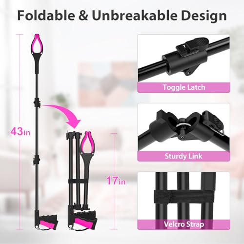 43" Foldable Grabber Reacher Pickup Tool for Seniors, Pink - size: 43-Inch