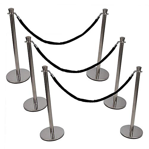 Vispronet Premium Rope Barrier– 39in Tall Stanchion Post with 4.9ft Black Velvet Rope – Includes (6) 3.25ft Tall Poles, (3) Velvet Ropes – 13.5in Diameter Base – Crowd Control Barricade for Events - color: Black, size: 6 Poles