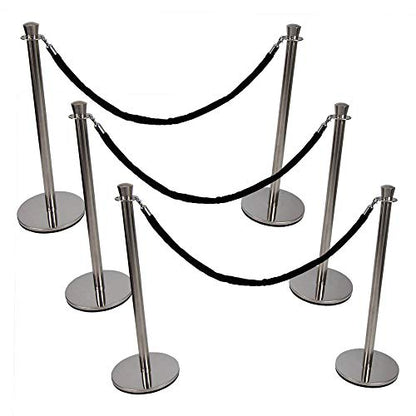 Vispronet Premium Rope Barrier– 39in Tall Stanchion Post with 4.9ft Black Velvet Rope – Includes (6) 3.25ft Tall Poles, (3) Velvet Ropes – 13.5in Diameter Base – Crowd Control Barricade for Events - color: Black, size: 6 Poles
