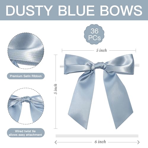 Dusty Blue Satin Ribbon Twist Tie Bows 5 Inch 36 Pack - color: Dusty Blue