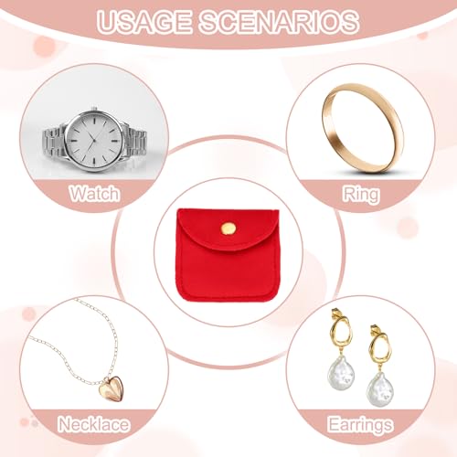 PATIKIL 3x3 Inch Velvet Jewelry Pouches, 24 Pcs Jewelry Packaging Gift Bags with Snap Button for Bracelet Necklace Rings Watch, Red - color: Red