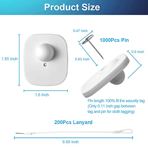 1000Pcs 8.2Mhz RF Security Clothing Tags White Retails EAS Clothes Tag with 1000 Pins and 200 Lanyards - style: 1000 White Tags + 200 Lanyards