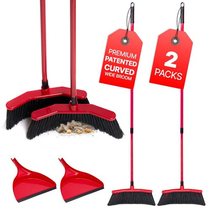 Da Vinci Broom with Dustpan Combo Set, 16-Inch Curved Head, Pack of 2