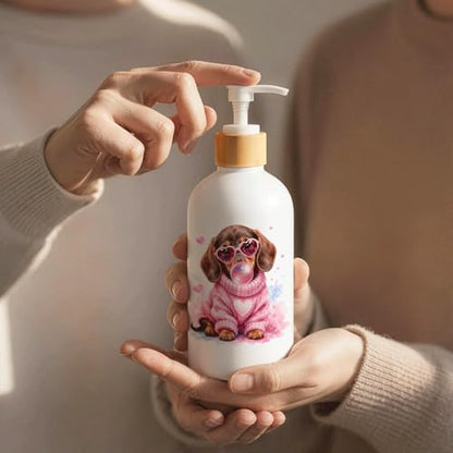 Pink Dachshund Glass Soap Dispenser with Pump - color: Pink Dachshund