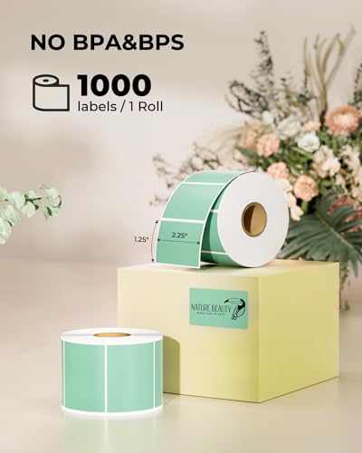 MUNBYN Label Holder for Rolls and Fanfold Labels+2.25"x1.25" Green Thermal Sticker Labels+Shipping Scale, Accurate 66lb/0.1oz Postal Scale
