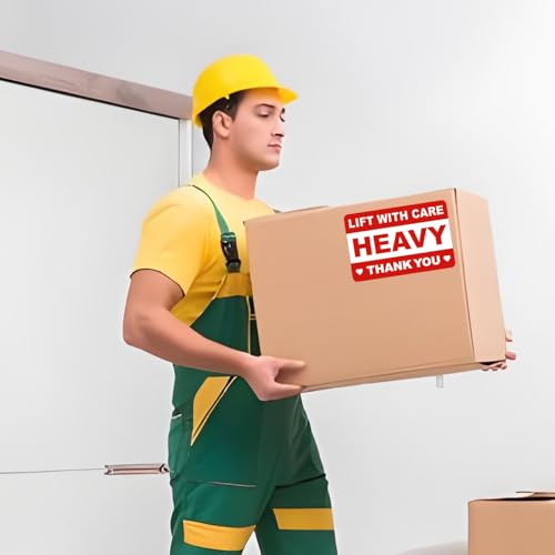100 Pcs Caution Heavy Stickers 4×6 inch Red Heavy Lift with Care Shipping Stickers Shipping Label for Package Shipping