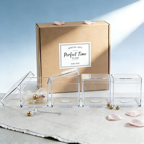 KissYou Small Acrylic Box with Lid Clear Candy Boxes for Display Graduation Wedding Birthday Party Candy Boxes Acrylic Decoration Plastic Square Cube - size: 1.18 x1.18 x 0.86 Inch
