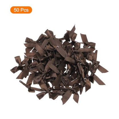 MECCANIXITY 50Pcs Mini Ribbon Bow 1.8 inch Mini Fabric Satin Ribbon Flower Bows for Craft DIY Sewing Wedding Birthday Party Dark Coffee - color: Dark Coffee, size: 1.8 Inch