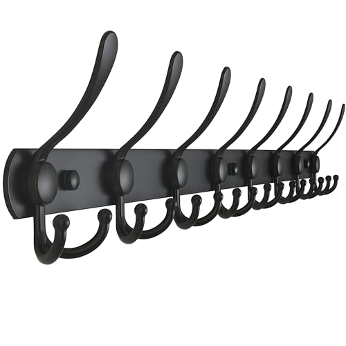 Dseap Coat Rack Wall Mount - 29.5” Long 8-Tri-Hooks Heavy Duty Coat Hanger Rail Wall Hooks for Hanging Coats Hats Clothing Clothes Purse Mudroom Entryway, Black - color: Black, size: L=29.5” (1 Pcs)