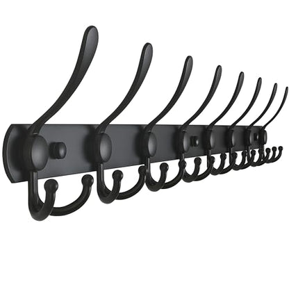 Dseap Coat Rack Wall Mount - 29.5” Long 8-Tri-Hooks Heavy Duty Coat Hanger Rail Wall Hooks for Hanging Coats Hats Clothing Clothes Purse Mudroom Entryway, Black - color: Black, size: L=29.5” (1 Pcs)