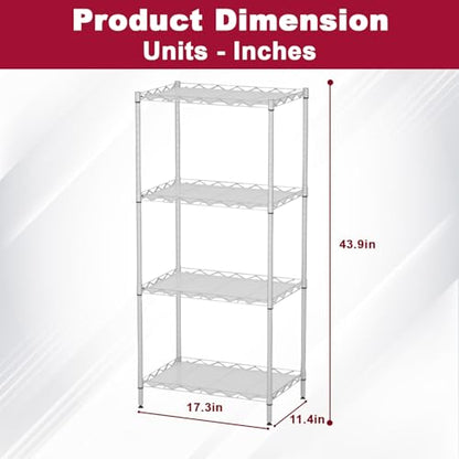 FDW | 4-Tier Wire Shelf | 18" x 12" x 44" | Chrome - color: Chrome, size: 4-Shelf No Wheels