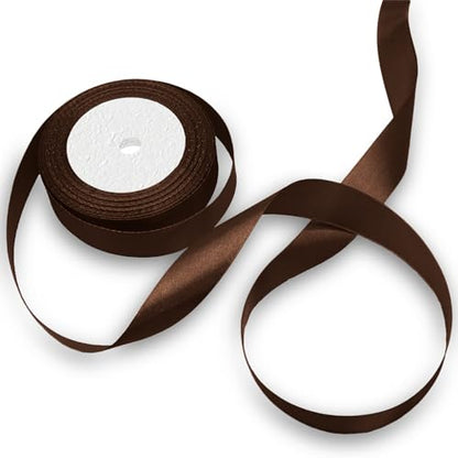 Dark Brown Satin Ribbon - 1 Inch x 25 Yards, Wedding Bouquet Ribbon in Pink Silk, Silky Polyester Shiny Fabric for Hair, Gift Wrapping, Flower Bouquets, Crafts, Sewing - color: Dark Brown, size: 1 Inch x 25 Yards