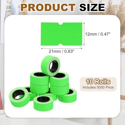 PATIKIL Pricing Labels Price Gun Labels Self-Adhesive 10 Rolls 5000pcs - color: Green