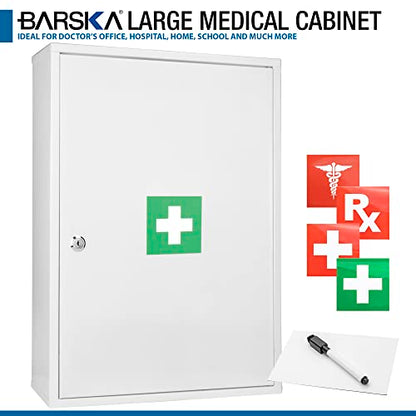 Barska Large Medical Cabinet – Locking Steel Medicine Storage Box with Shelves, Drop-Down Tray, Magnetic Dry Erase Pad, and Wall Mounting Holes - medicine cabinet organizer - Lock Box First Aid - style: Large