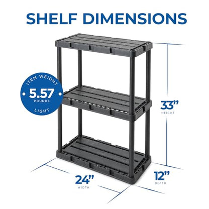 Gracious Living Knect-A-Shelf 3-Shelf Solid Light-Duty Storage, Black - color: 3 Shelf - Black, size: 1 Pack