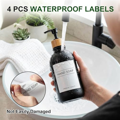 KASUNTING Hand Soap Dispenser Bathroom, Black Dish Soap Dispenser for Kitchen, 17 Fl Oz Plastic Hand and Dish Soap Dispensers Set with Bamboo Pump, 2 Pack Refillable Liquid Lotion Containers Bottle - color: Black, size: 2 Bottles