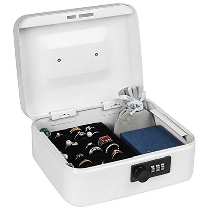 Cash Box with Money Tray, Parrency Medium Money Box with Combination Lock, 7 4/5" x 6 4/5" x 3 3/5", White - color: Combo White, size: Medium（7.87")