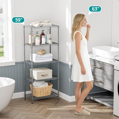 SINGAYE 5 Metal Shelves Wire Shelving Storage Shelf Adjustable Unit Pantry - color: Grey, size: 5 Tier 14"Dx24"Wx59.5"H