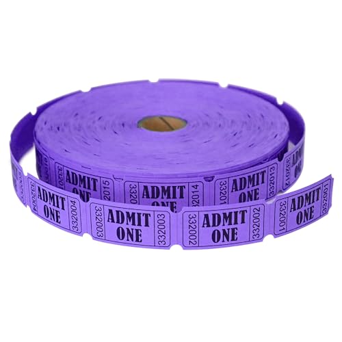LLIKED 2000 Purple Raffle Tickets 1" x 2" Admit One Single Roll - size: 2000 Purple