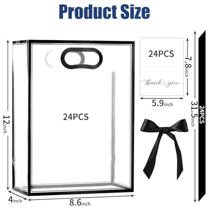 GAWBYET 24 Pcs Clear Plastic Gift Bags with Handles,Black - color: 8.6x12x4 Inch