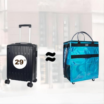 Reusable Grocery Bag with Wheels, Large Glitter Blue Rolling Tote - color: Glitter Blue, size: Large