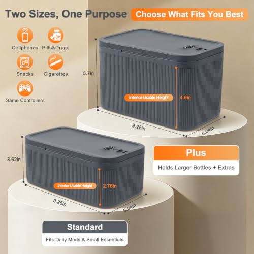Upgraded Taller Lock Box for Medication, Phone Jail & Snacks – Large Lockable Storage Box with 3-Digit Combination Lock, Food-Safe BPA-Free Plastic– Medicine Lock Box for Home, Fridge, Travel - color: Gray Plus