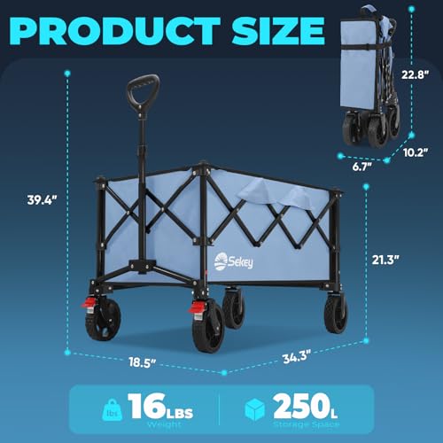 Sekey Collapsible Wagon, 300 lb Capacity, 29 in Cargo Bed, Compact Fold - color: Blue, size: 300lbs