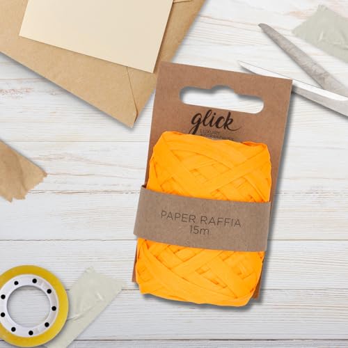 Glick Neon Orange Paper Raffia Ribbon, Perfect for Gift Wrapping and Arts and Crafts, 15 Metres Ribbon, Recyclable