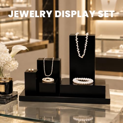 Oirlv Solid Wood Minimalism Style Jewelry Display Stand Showcase Jewelry Organizer Black Square Holder (SM05304) - color: SM05304