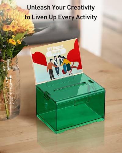 Uniclife 6.2"x 5" x 4" Clear Green Acrylic Donation Box with Lock and Slot - color: Translucent Green, size: 1 Pack