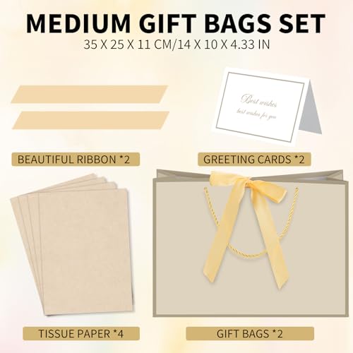 woric 2 Pcs Gift Bags with Handles, 14" Medium Gift Bag with Tissue Paper - color: Gold