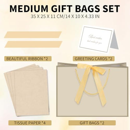 woric 2 Pcs Gift Bags with Handles, 14" Medium Gift Bag with Tissue Paper - color: Gold