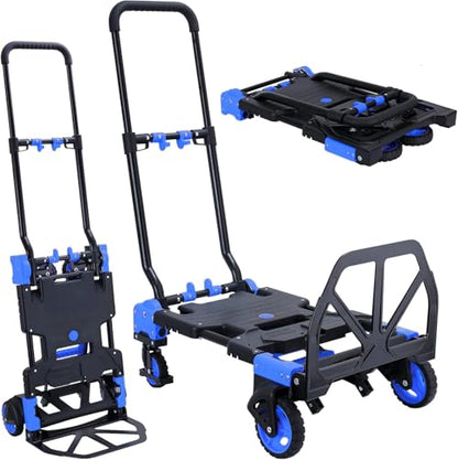 Heavy Duty 330lbs Folding Hand Truck, 2 in 1 Alu Foldable Dolly, Blue - color: Blue