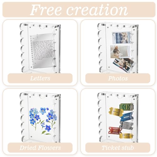 Acrylic Scalloped Tray with Magnetic Mat, 7.8x5.8 Inch Customizable Display for Photos Art Messages, Clear Serving Tray Organizer Non-Slip Base, Home Office Decor or Gift