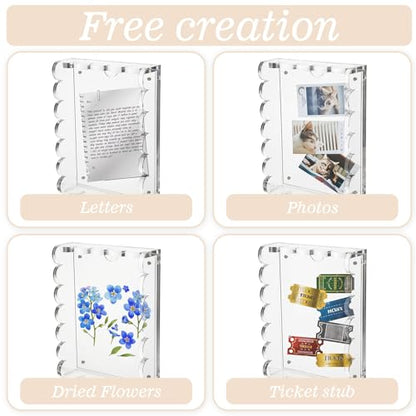 Acrylic Scalloped Tray with Magnetic Mat, 7.8x5.8 Inch Customizable Display for Photos Art Messages, Clear Serving Tray Organizer Non-Slip Base, Home Office Decor or Gift