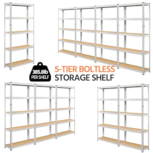 Topeakmart 5 Tier Metal Storage Shelving Unit, 35.5x12x71 Inch Silver - color: Silver, size: 35.5 x 12 x 71 Inch